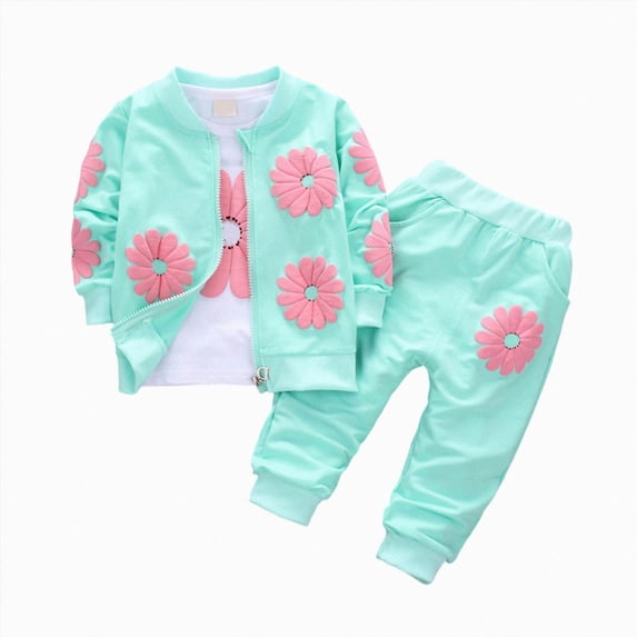 HCNTES Toddler Girls Clothes 12 18 24 Months 2T 3T 4T 5T Fall Winter Girls Long Sleeve Sunflower Print Sweatshirt Tops + Zipper Jacket + Floral Pant Sets