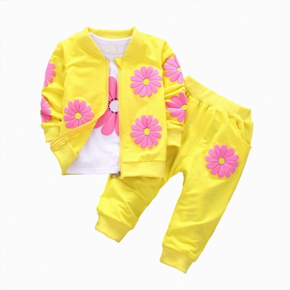 HCNTES Toddler Girls Clothes 12 18 24 Months 2T 3T 4T 5T Fall Winter Girls Long Sleeve Sunflower Print Sweatshirt Tops + Zipper Jacket + Floral Pant Sets