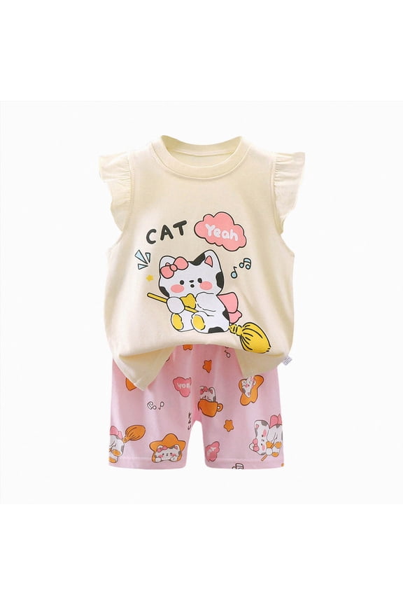 Toddler Girls Clothes 18M 24M 2T 3T 4T Summer Outfits Baby Kids Short Sleeve Cartoon Letter Print T-Shirt Tops Printed Shorts Sets