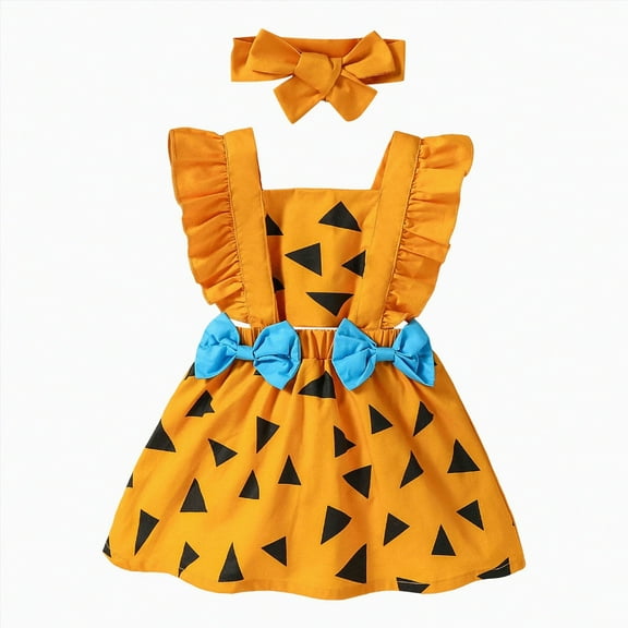 HCNTES Toddler Girls Cowgirl Halloween Dress Infant Western Boot Print Party Dress with Bandana​(Orange,0-3 Months)