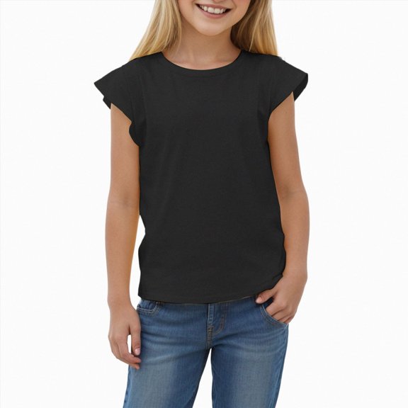 HCNTES Toddler Girls' Summer T - Shirts Crafted from Breathable Cotton and Featuring a Cozy Crewneck Tops Style(6-7 Years,Black)