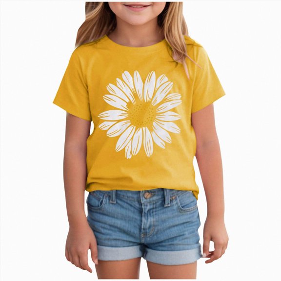 HCNTES Toddler Girls T-Shirts Short Sleeve Shirt for Girls 0-24 Months 2t 3t 4t 5t 6t 7t Cotton Tees Kids Tshirts Clothes Summer Tops