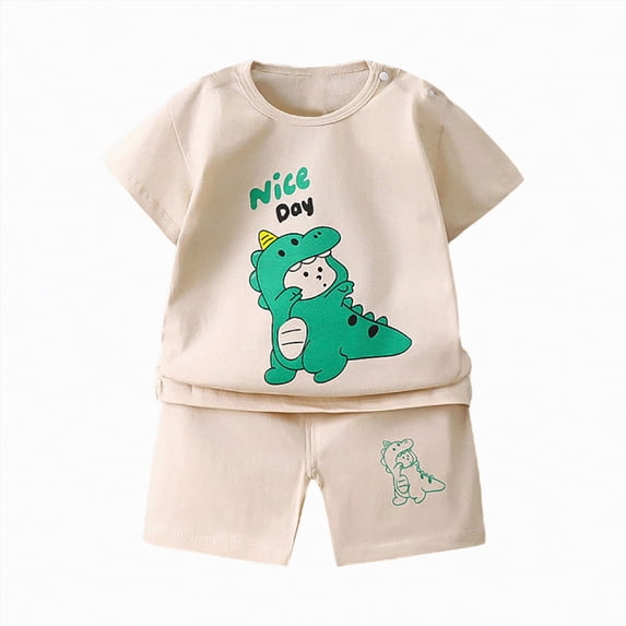 HCNTES Toddler Infant Baby Boy Summer Clothes Set Kid Outfits Short Sleeves T-Shirt Tops + Shorts Cute Outfits Set For Kids 2t 3t 4t 5t 6t 7t 8t(X-Khaki,18-24 Months)