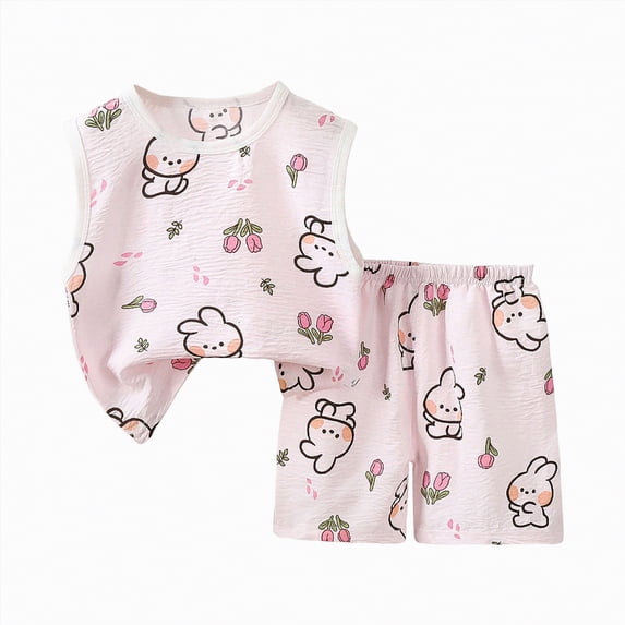 HCNTES Toddler Infant Baby Boys Spring Summer Clothes Set Kid Outfits for Girls Short Sleeves T-Shirt Tops Shorts Cute Outfits Set For 3t 4t 5t 6t 7t Kid Shorts Pajamas(Y1-Light Pink,5-6 Years)