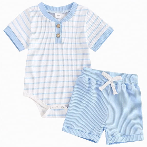 HCNTES Toddler Infant Baby Girl Outfit Sets Kid Summer Clothes Boy Short Sleeve T-shirt Elastic Waist Shorts 2 Piece Short Set Summer Pjs For 2t 3t 4t 5t 6t 7t Children(Y01-Sky Blue,12-18 Months)