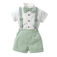 thumbnail image 1 of HCNTES Toddler Kids Boy Shorts Clothing Set Baby Boy Dress Clothes Baby Boys Formal Suit Set Short Sleeve Romper Suspenders Shorts Pants Bowtie Wedding Tuxedo Outfits, 1 of 6