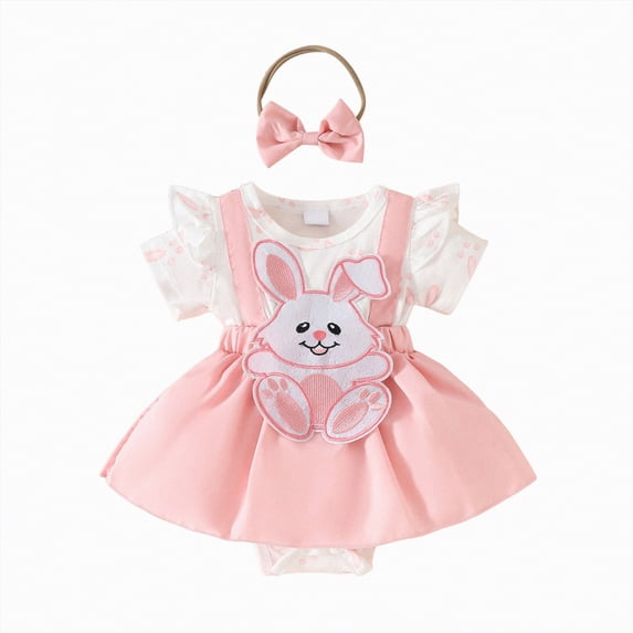 HCNTES Toddler Kids Girl Clothes Newborn Infant Outfits Ruffle Romper+ Shorts + Cute Headband Summer Sets For 6 12 18 24 Months Dailywear(Z01-Red,6-9 Months)