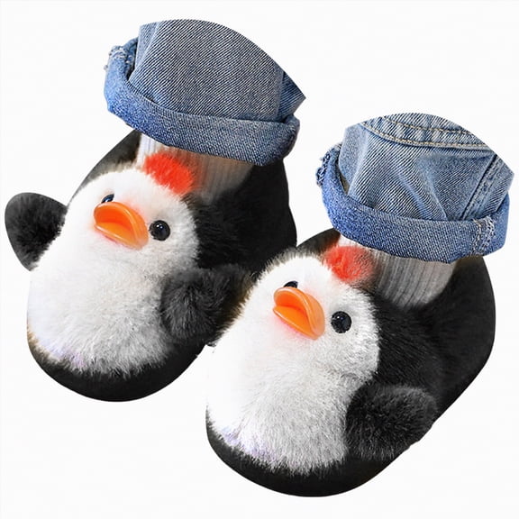 HCNTES Toddler Kids Slippers Baby Boys Girls House Shoes Winter Slippers Plush Warm Soft with Cute Cartoon Design Indoor Shoes(Black,4)