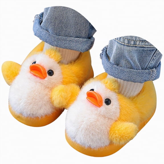 HCNTES Toddler Kids Slippers Baby Boys Girls House Shoes Winter Slippers Plush Warm Soft with Cute Cartoon Design Indoor Shoes(Yellow,1)