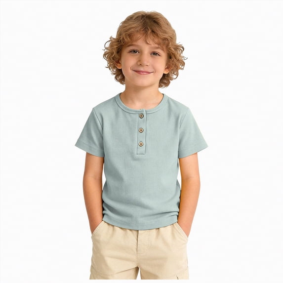 HCNTES Toddler Little Big Boys Short Sleeves Button Down Shirt Linen Design(Light Green,7-8 Years)