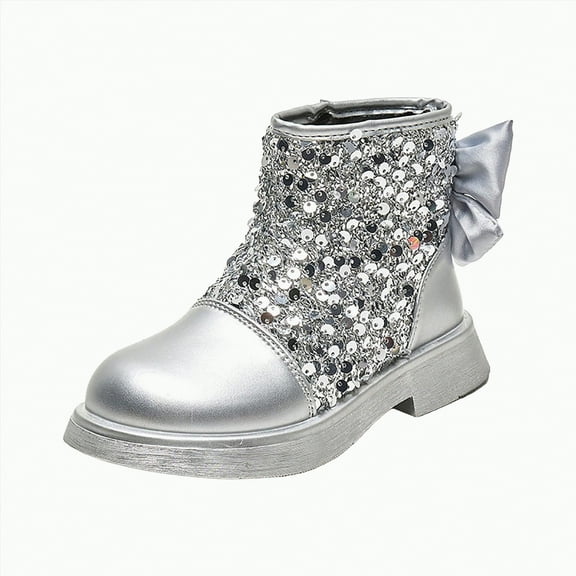 HCNTES Toddler Little Boys Girls Lace-Up Combat Boots Side Zip Ankle Boots Outdoor Hiking Boots(13,Silver-n3)