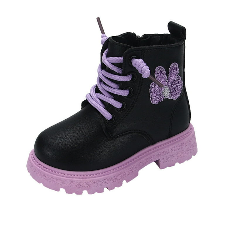 HCNTES Toddler Little Boys Girls Lace-Up Combat Boots Side
