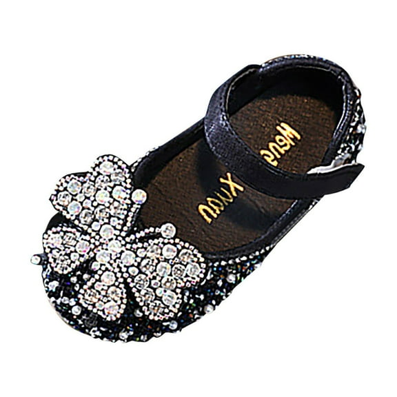 HCNTES Toddler Little Girls Dress Shoes Flower Girl Flats Mary Jane Princess Flower Shoes Wedding Party Shoes,Black 9