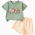 thumbnail image 1 of HCNTES Toddler Outfit Cute Farm Theme Embroidery Tee and Gingham Shorts 2-Piece Set for Birthday Parties Boys Summer Outfits, 1 of 9