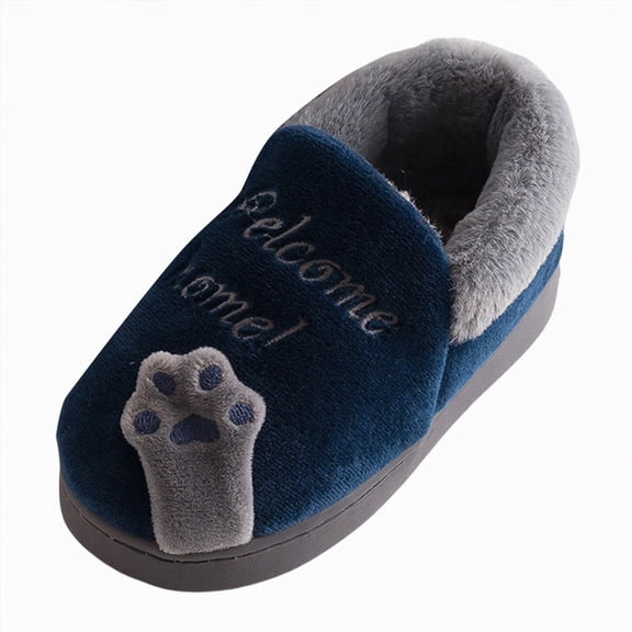HCNTES Toddler Slippers Boy and Girl Home Slippers Plush Cute Non-Slip Warm Winter Shoes, Suitable for Indoor and Outdoor Little/Big Kids Slippers(Dark Blue,7)