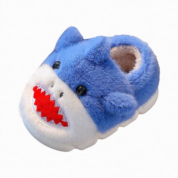 HCNTES Toddler Slippers Kids Soft Home Slippers Children's Winter Warm Indoor Shoes Baby Girls Boys Cute Cartoon Design House Shoes(A01-Blue,8)