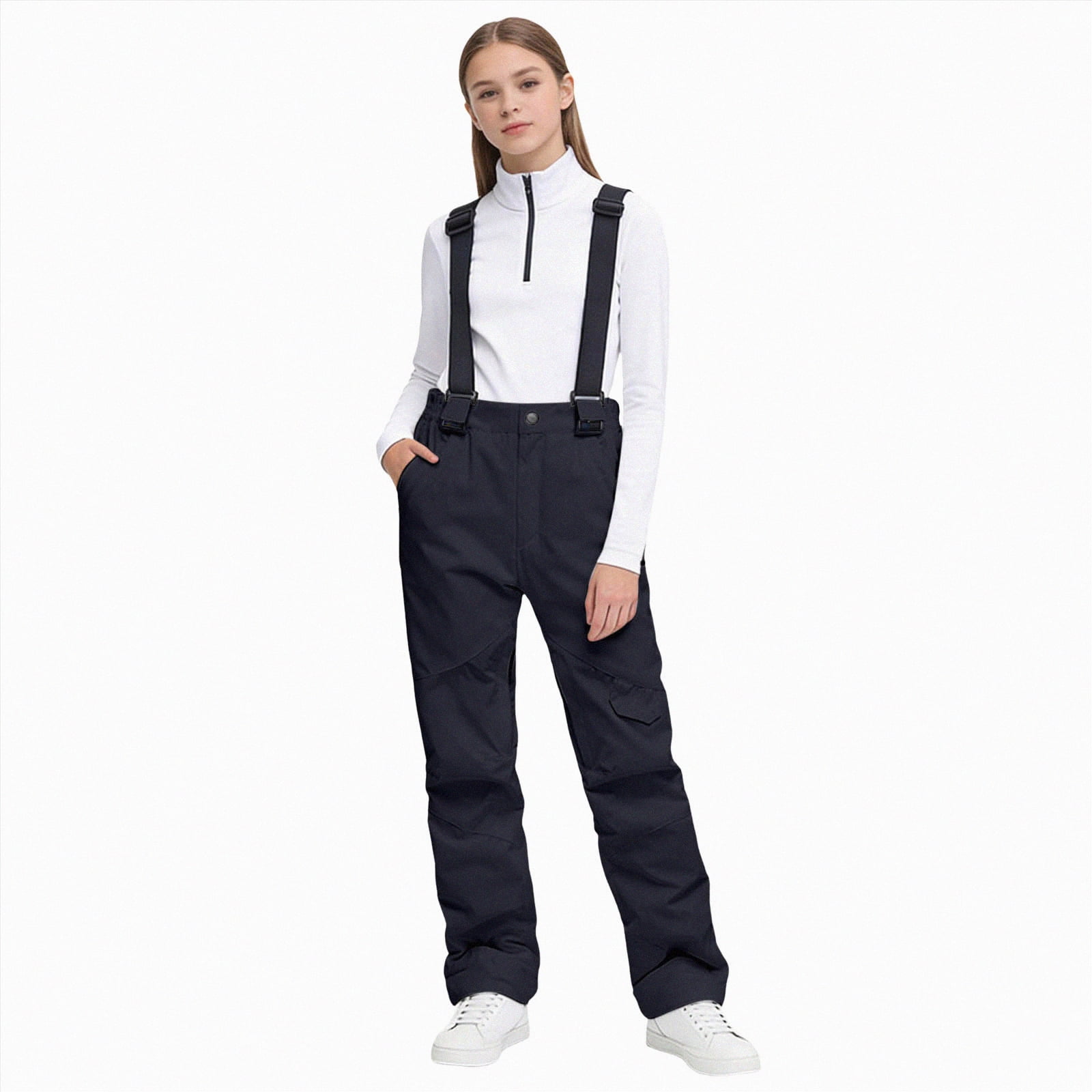 HCNTES Toddler Snow Bib Overalls Kids Waterproof Ski Pants Adjustable Design Warm Winter Outdoor Wear(A-Black,L)