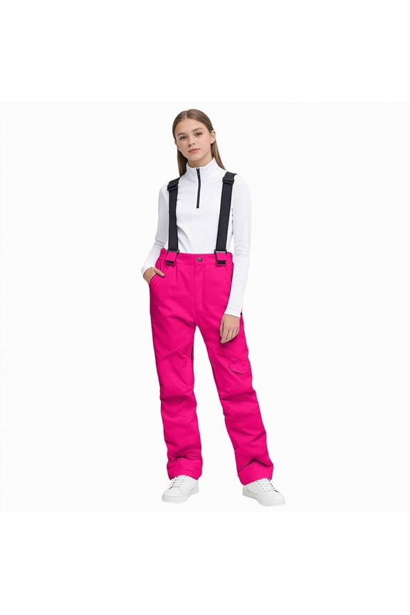 Toddler Snow Bib Overalls Kids Waterproof Ski Pants Adjustable Design Warm Winter Outdoor Wear(A-Hot Pink,XL)
