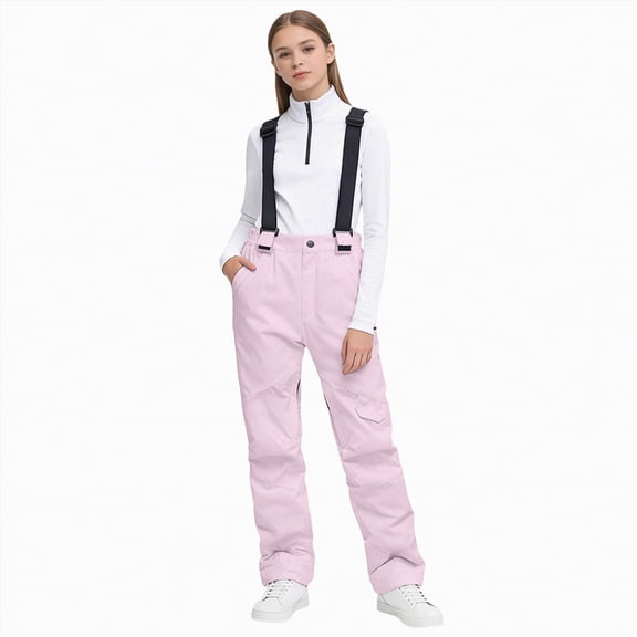 HCNTES Toddler Snow Bib Overalls Kids Waterproof Ski Pants Adjustable Design Warm Winter Outdoor Wear(A-Light Pink,XL)