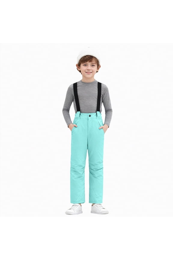 Toddler Snow Bib Overalls Kids Waterproof Ski Pants with Adjustable Shoulder Straps Winter Outdoor Wear(A01-Mint Green,6-7 Years)