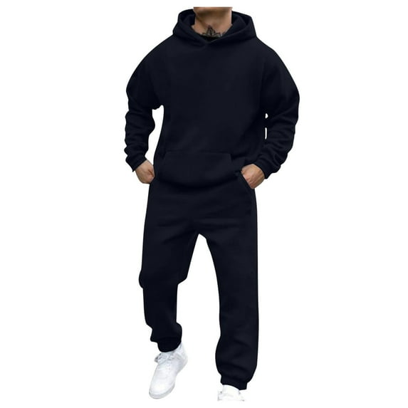 HCNTES Tracksuit for men 2 pieces,Fleece hooded outfit,casual sweatsuit set jogger suit outwear(Dark Blue,XL)