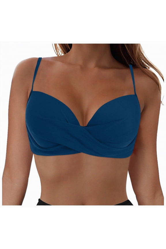 Triangle Bikini Tops for Women Halter String Bathing Suit Tops Sexy Brazilian Black White Swimsuit Top(Blue,XXL)