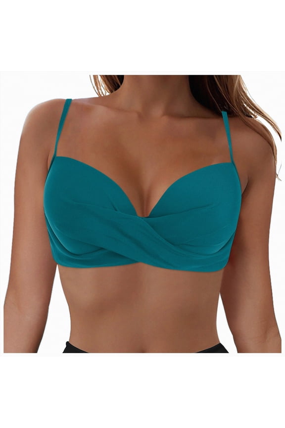 Triangle Bikini Tops for Women Halter String Bathing Suit Tops Sexy Brazilian Black White Swimsuit Top(Dark Green,M)