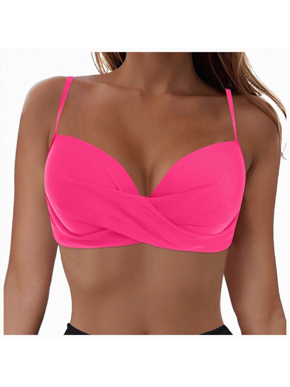 Triangle Bikini Tops for Women Halter String Bathing Suit Tops Sexy Brazilian Black White Swimsuit Top(Hot Pink,L)