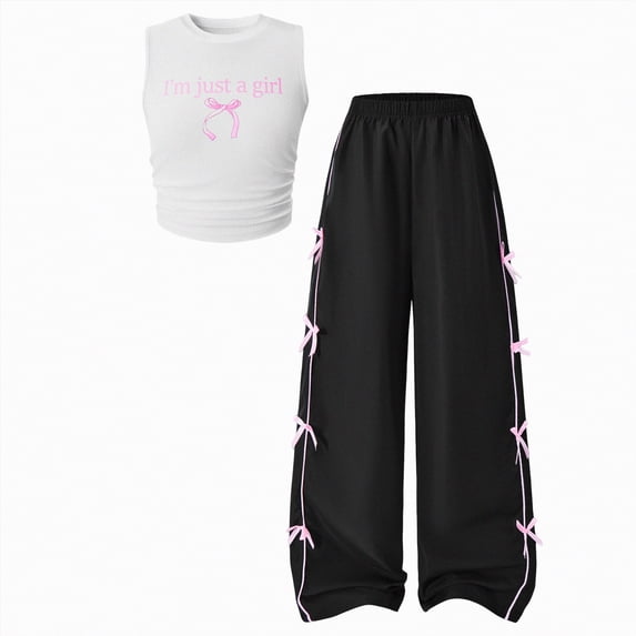 HCNTES Tween Girls Spring Summer Clothes 2 Piece Outfit Set Girl School Pants and Girl School Shirts Suit Teen Girl Clothing Set Size 7-12T(L04-White,9-10 Years)