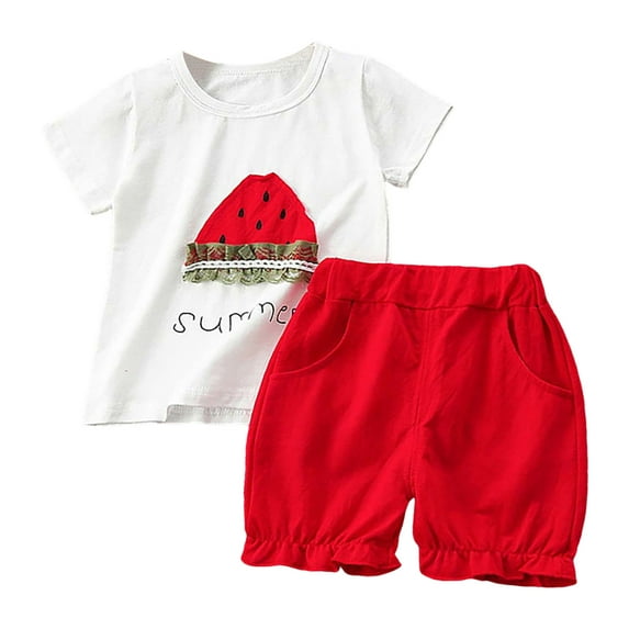 HCNTES Toddler Boys Girls Outfits Cartoon Cute Print Short Sleeve T-Shirt Shorts Set(Red,6-12 Months)