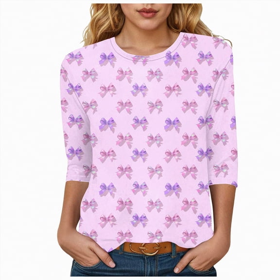 HCNTES Vircreate Womens 3/4 Sleeve round Neck T-Shirts Valentina's Day Spring Shirts Fashion Graphic Tee Tops(Size:L)
