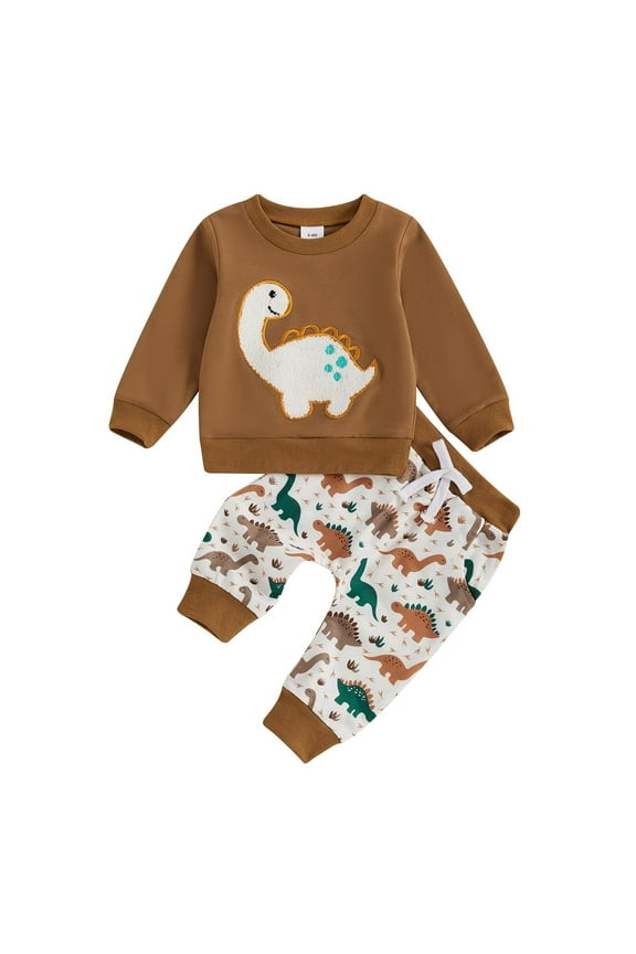 Winter Spring Baby Boy Clothes Toddler Little Dude Long Sleeve Sweatshirt Tops Pants Winter Outfits, 2-3 Years Brown