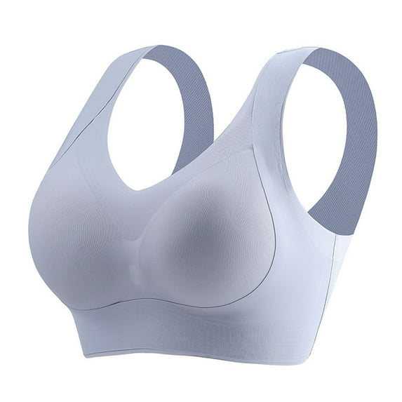 HCNTES Wireless Bras for Women No Underwire Seamless Bra Full Coverage Wide Strap V Neck Bralette Padded Push Up(Light Blue,XL)