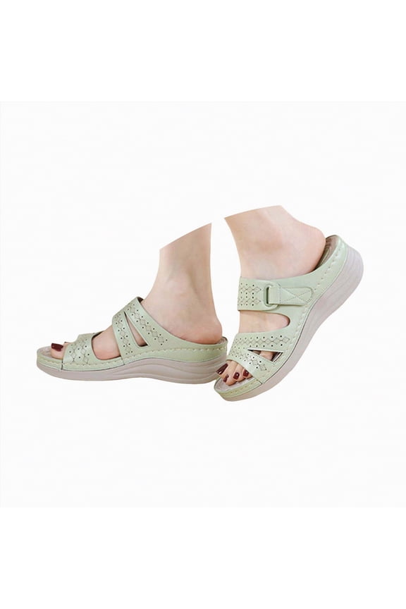 Women Cork Sandals Adjustable Buckle Strap Cork Footbed Sandal Arch Support Casual Slip‑On Outdoor Slide Sandals(Light Green,7)