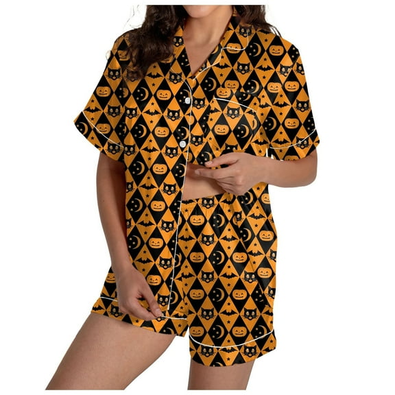 HCNTES Women Cute Pajamas Short Sleeve Tops and Shorts Pajamas Set Sleepwear(T180-Yellow,XXL)