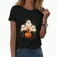 thumbnail image 1 of HCNTES Women Fall Halloween Shirt Funny Short Sleeve Round Neck Tee Cute Spooky Pumpkin Graphic Casual Thanksgiving Tops(L,A353-Black), 1 of 5