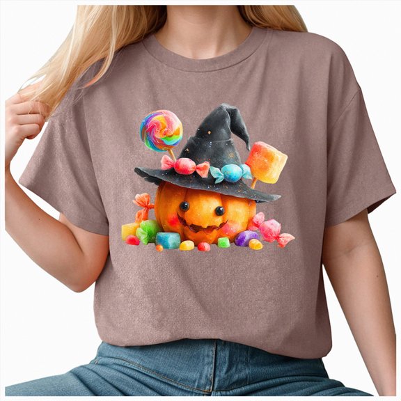 HCNTES Women Halloween Shirt Boo Boo Printt T-Shirt Funny Ghost Graphic Tee Tops(S,A243-Khaki)