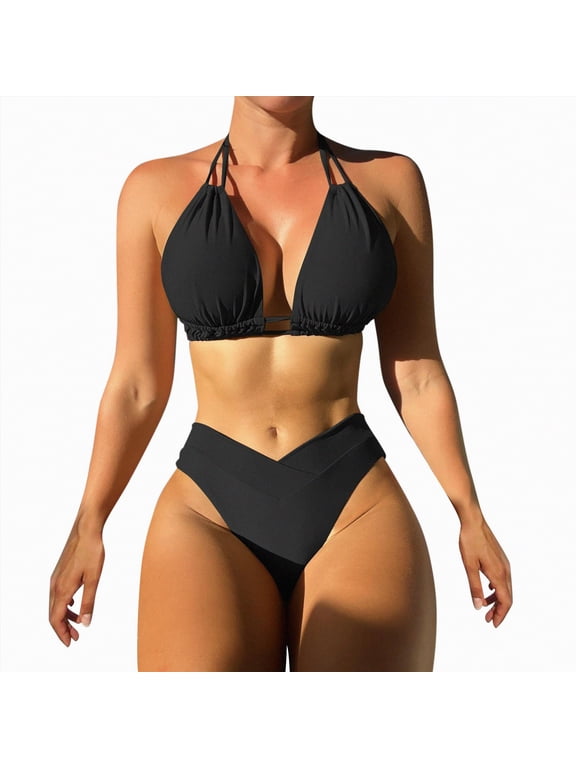 Women High Cut Bikini Sets String Sexy Swimsuit Two Piece Underwire Bathing Suit Brazilian Cheeky Cut Out Cute Swimwear(Black,M)