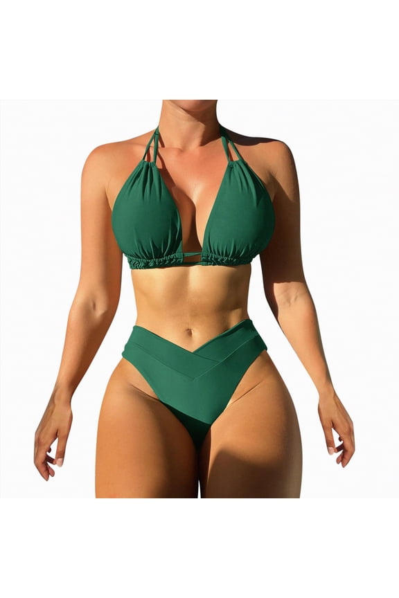 Women High Cut Bikini Sets String Sexy Swimsuit Two Piece Underwire Bathing Suit Brazilian Cheeky Cut Out Cute Swimwear(C,L)
