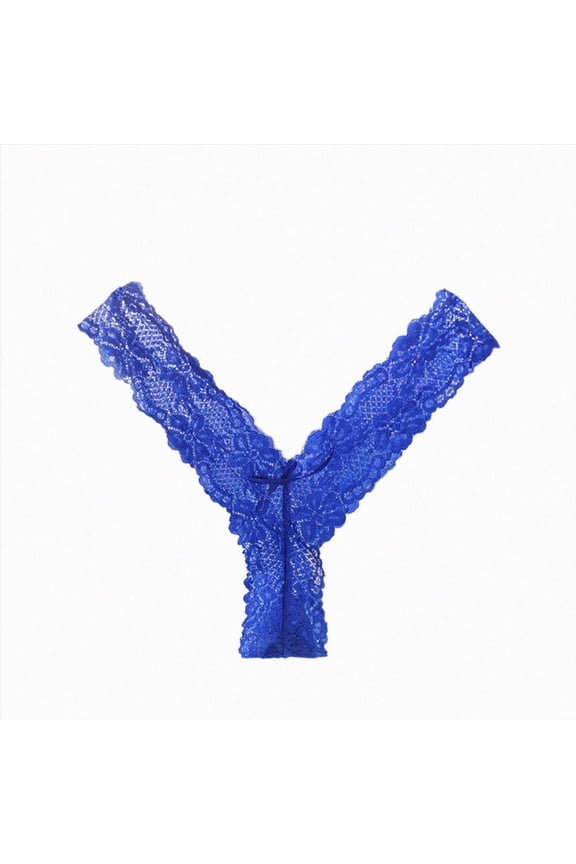 Women Mid Rise Thong Panties with Rear Lifting Strings Soft Cotton Plus Size Underwear (Blue,One Size)