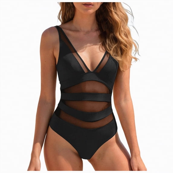 HCNTES Women One Piece Swimsuit Patchwork Twist Front V Neck Ruched Tummy Control Swimwear Bathing Suits(Black,L)