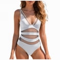 thumbnail image 1 of HCNTES Women One Piece Swimsuit Patchwork Twist Front V Neck Ruched Tummy Control Swimwear Bathing Suits(White,XS), 1 of 2