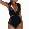 thumbnail image 1 of HCNTES Women One Piece Swimsuits Tummy Control Bathing Suit Ruffle V Neck Swimwear Slimming Monokini(Black,S), 1 of 8