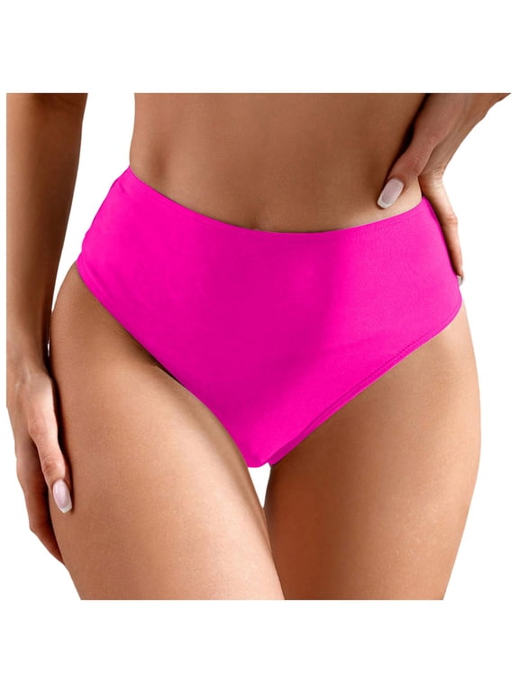 Women Plus Size High Waist Bikini Bottoms Swim Briefs Beach Shorts Ruched Bottom High Cut Swim Bottom Full Coverage Swimsuit Bottom Sports Yoga Shorts Swimbottom(S,Hot Pink)