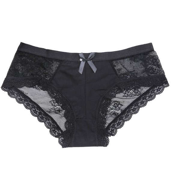 HCNTES Women Sexy Lace Panties Women Bow Briefs Panties Lace Underwear(XL,Black)