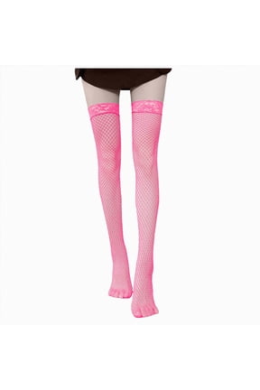 Women Stockings Fishnet Lace Top Thigh High Stay Up Fishnets Tights Sheer Nylon Hosiery Pantyhose Lingerie 3-Hot Pink