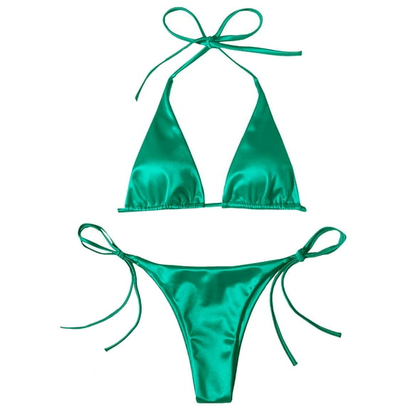 HCNTES Women String Bikini Set Halter Side Tie Two Piece Swimsuit Triangle Bathing Suits(S,Mint Green)