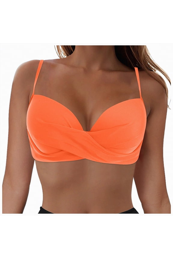 Women Underwire Bikini Top Only Push Up Swim Top Bra Swimsuit Tops Padded Bathing Suit Top(Orange,M)