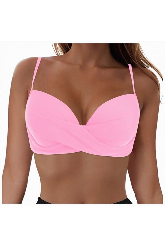 Women Underwire Bikini Top Only Push Up Swim Top Bra Swimsuit Tops Padded Bathing Suit Top(Pink,S)