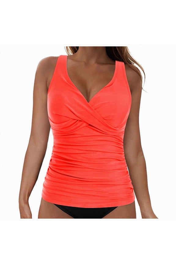 Women Underwire Tankini Top Only - Tummy Control Bathing Suit Top Twist Front Swim Top Criss Cross Back Swimsuit Watermelon Red,XXL